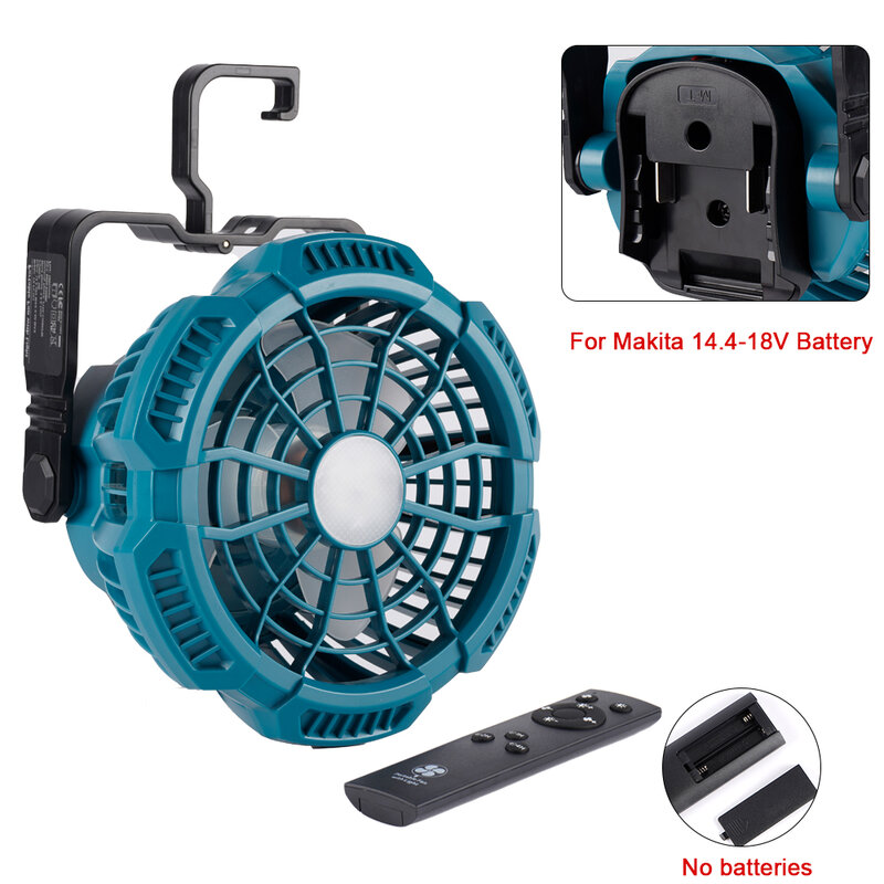 ONEVAN 3 Gear Camping Fan Light with 9W LED Suitable for Makita 18V Lithium-ion Battery Portable Handheld Fan Lamp w/IR Remote
