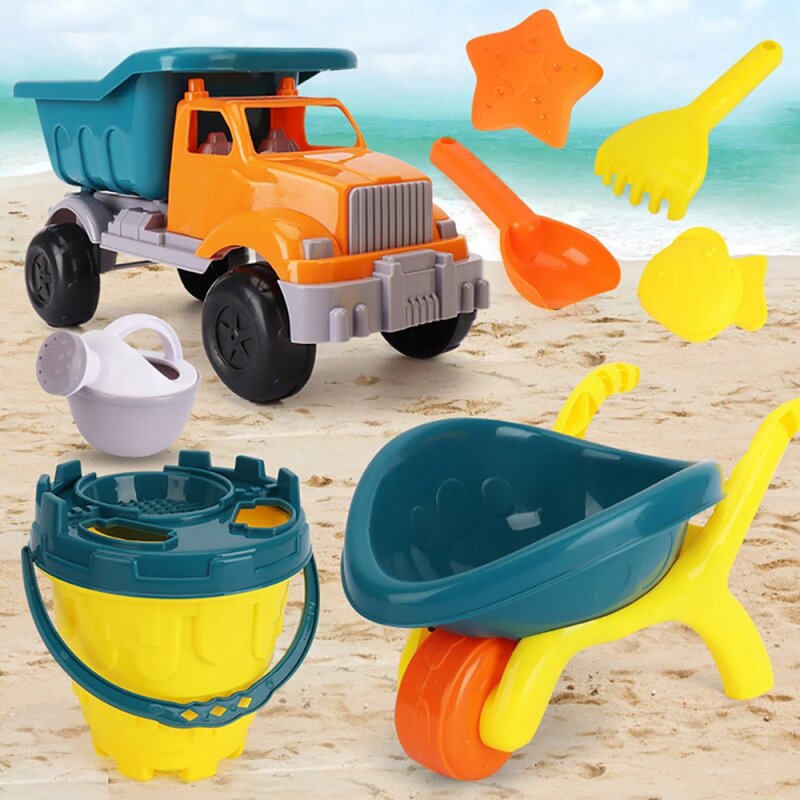5/6 Pcs Set di giocattoli da spiaggia per bambini Set da spiaggia per l'estate Set di carrelli e secchielli per bambini Set di sabbia per bambini strumenti di dragaggio giocattoli per bambini
