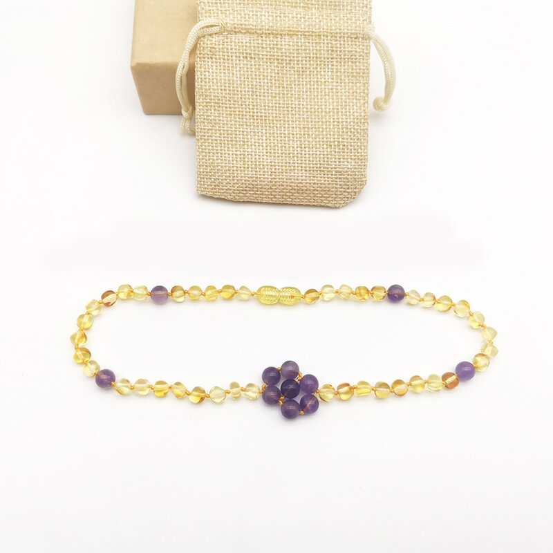 HAOHUPO collana di gioielli in vera ambra baltica naturale fatta a mano collana di fiori di ambra e ametista originale regali di donna di lusso