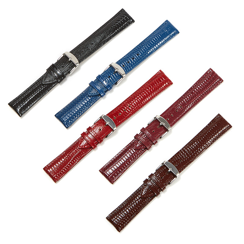 NEUE Helle Eidechse Muster Leder Armband Schwarz Braun Rot Blau Lila 5 Farbe Verfügbar 12mm 14mm 16mm 18mm 20mm