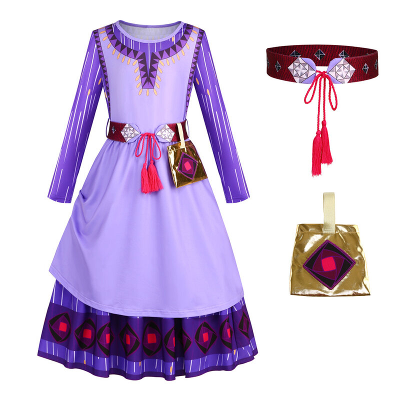 Disfraz de princesa de la película DISNEY Wish ASHA para niña, disfraz de cuento de hadas, Tiana, Rapunzel, Cenicienta, vestido de fiesta de cumpleaños, 2024