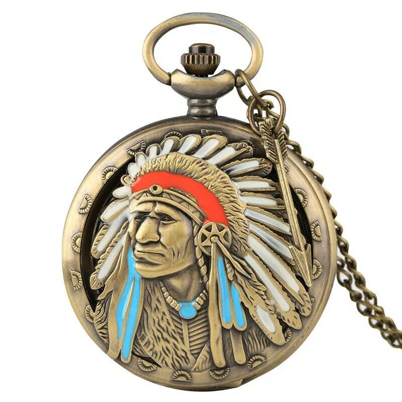 Old Fashion Indian Man Design arabo numero orologio da tasca al quarzo per uomo donna collana ciondolo a catena freccia Gadget Reloj