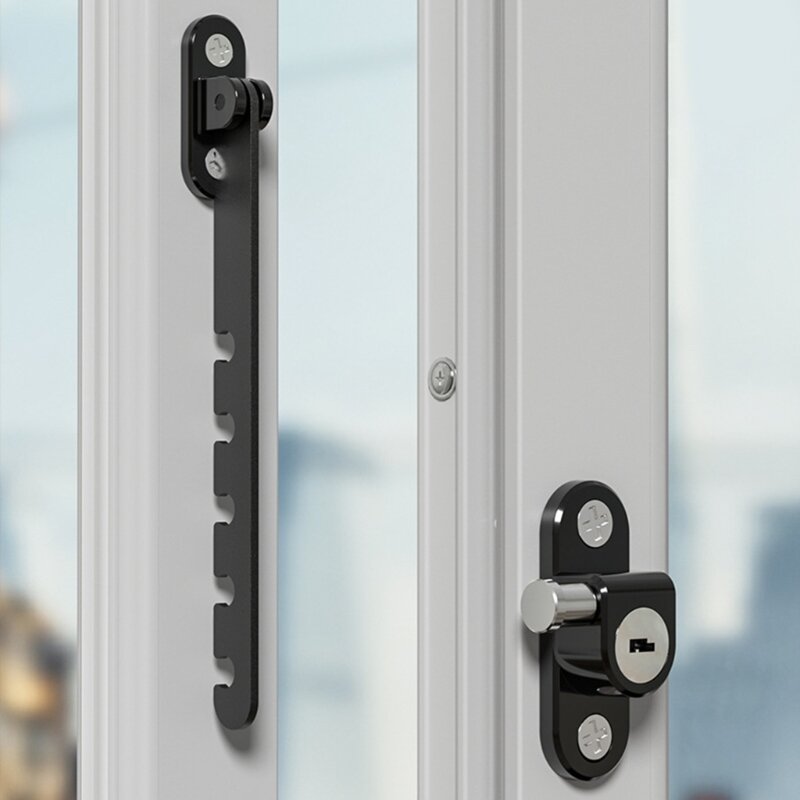 Child Safe Window & Door Lock Adjustable Restrictor Durable Carbon Steel Window & Door Support Lock Simple Installation