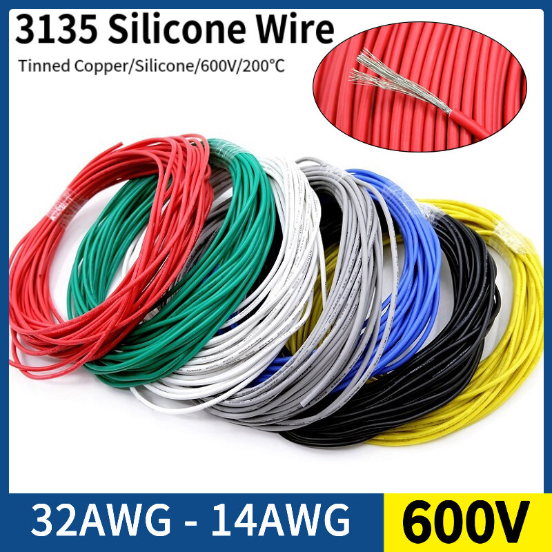 Cable de cobre de goma de silicona suave, Cable de iluminación de lámpara LED, UL3135, Flexible, aislado, 32, 30, 28, 26, 24, 22, 20, 18 AWG, 5/10M