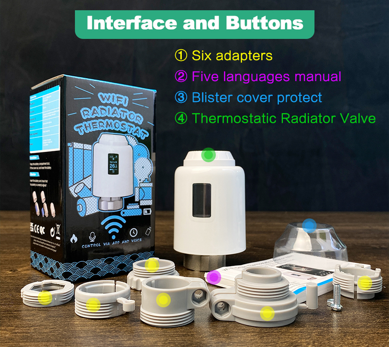 Termostato inteligente con cabezal termostático, actuador de válvula de radiador, controlador de temperatura de calefacción, Tuya, TRV, Wifi, Alexa y Google Home