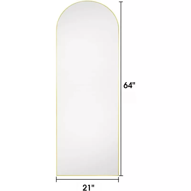 Espejo de longitud completa, con soporte, arqueado, espejos de pie, espejos altos, montados en la pared, Marco grande-dorado