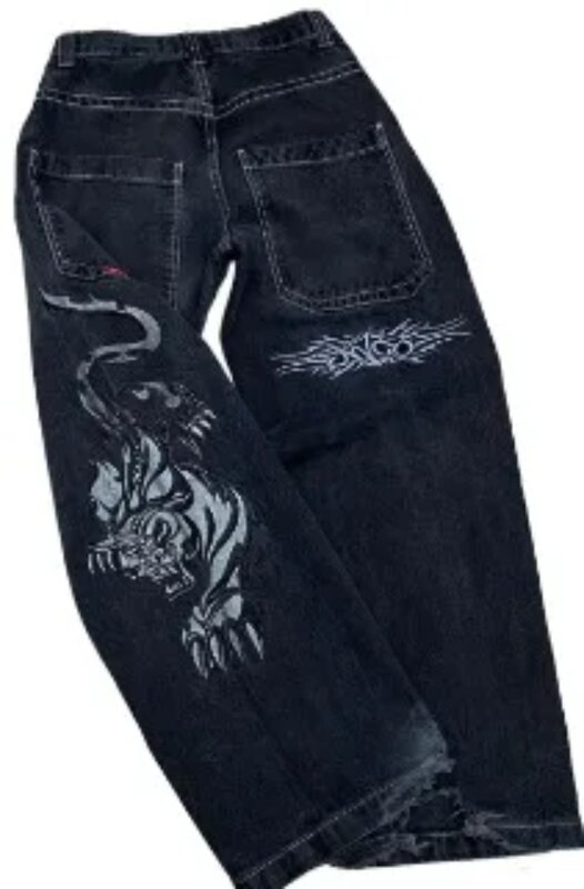 Jeans Hip Hop Baggy para Mulher Harajuku Y2K, bordados, cintura alta, melhor tendência, estética, perna larga, alta qualidade