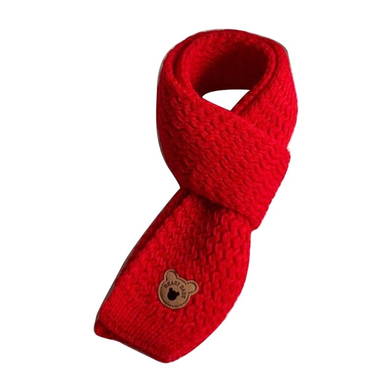 Bufanda punto con etiqueta cubierta elegante para cuello invierno para niños, pañuelo a prueba viento,