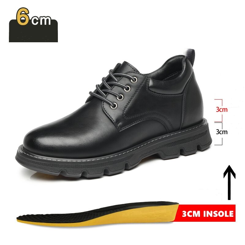 Genuine Leather Platform Work Sneakers Man Elevator Shoes 6/8 CM Height Increase Sports Lift Men Thick Soled Outdoor Boots