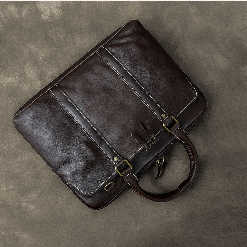Luksusowy biznes oryginalna skórzana teczka Vintage mężczyźni torebka 15 Cal torba na laptopa mężczyźni Executive teczka torby na ramię kurierskie
