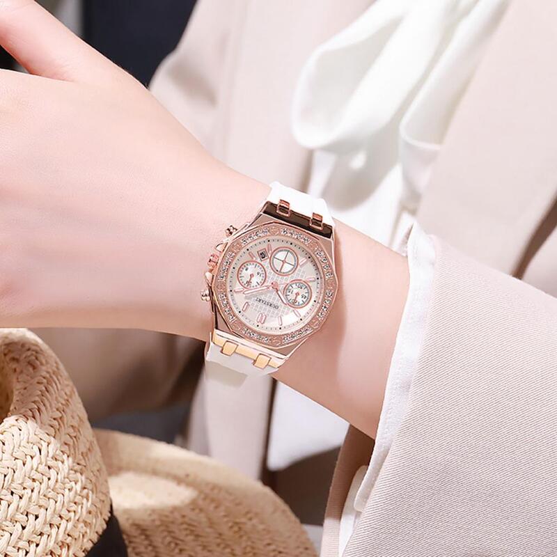 Formal Occasion Watch Elegant Ladies Quartz Watch with Rhinestone Calendar Alloy Strap High Accuracy for Commute Timepiece Women