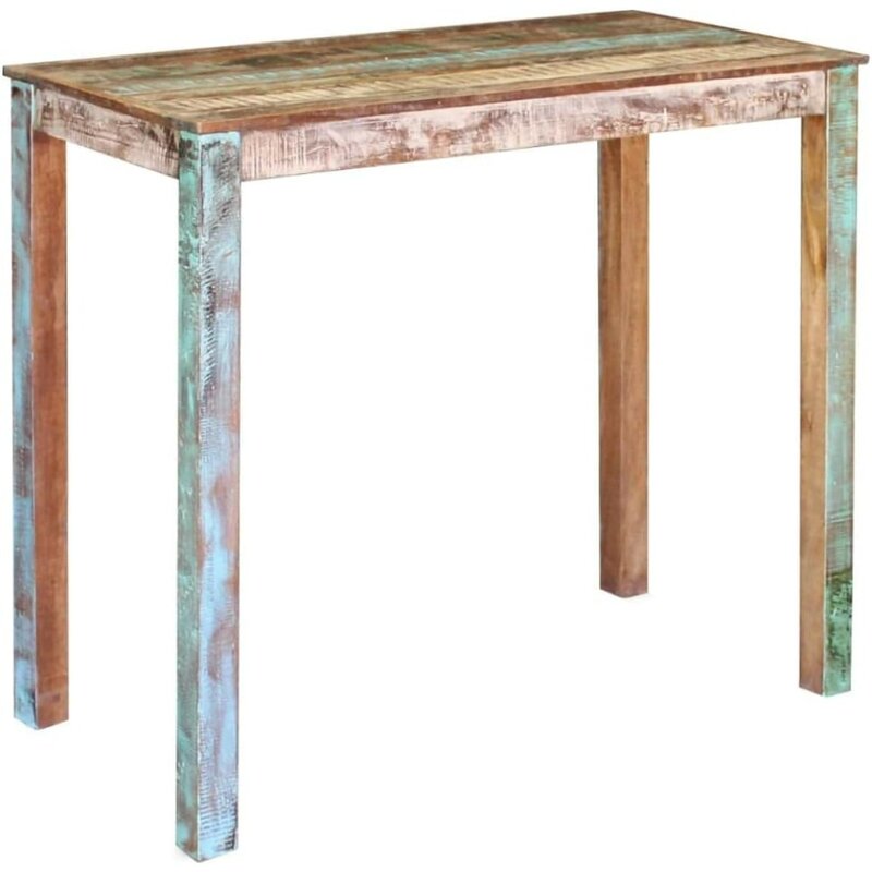 Handcrafted Bar Table - Vintage Dining Table & Breakfast Bar - Made of Solid Reclaimed Wood Multicolor
