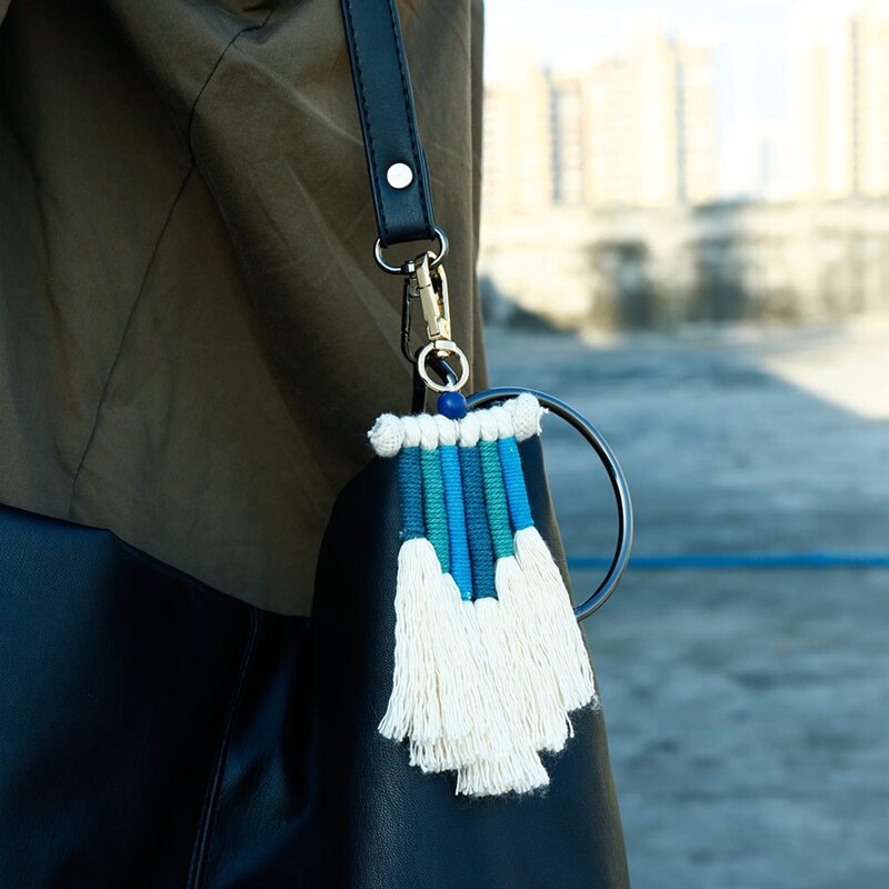 Boho arco-íris Keychain com Tassel, Macrame Keyrings, saco chave do carro, charme da bolsa, presente original