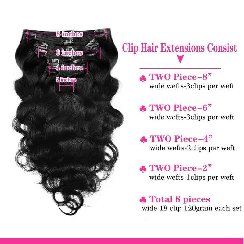 Body Wave Clip in Hair Extensions Brazilian Human Hair Remy Hair Extensions Clip ins for Black Women Natural Black with 18Clips