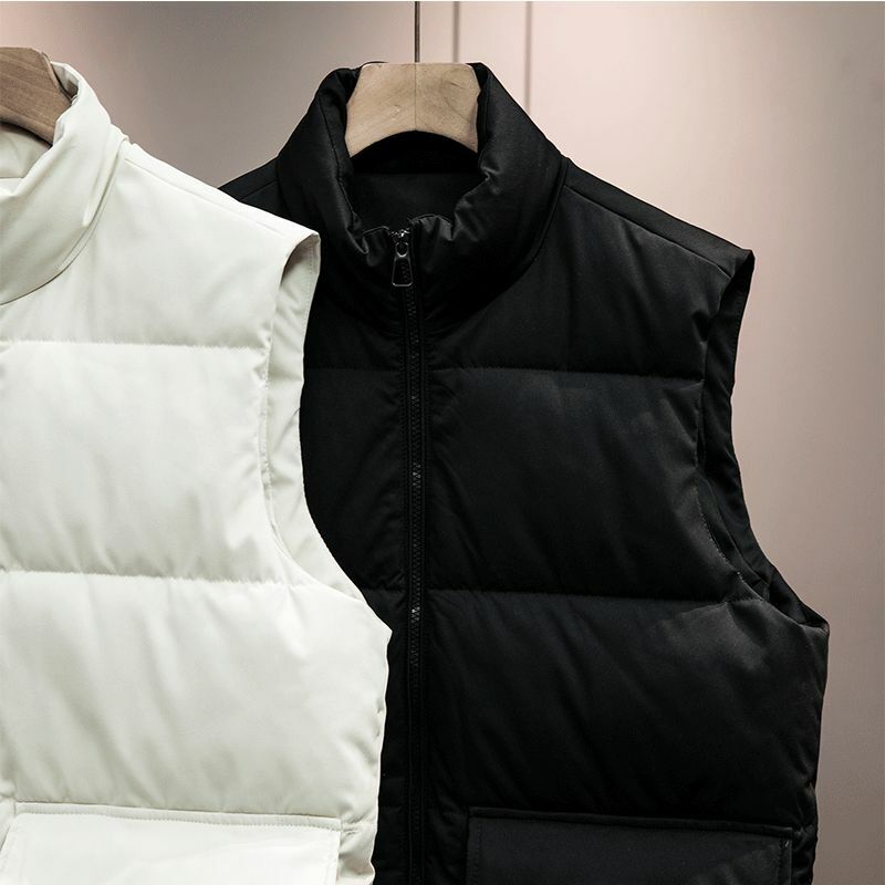 Men's Wear 2024 New Fashion and Leisure Slim Stand Collar Cotton-padded Jacket Vest Top Retro Sleeveless Zipper Vest Chic Top.