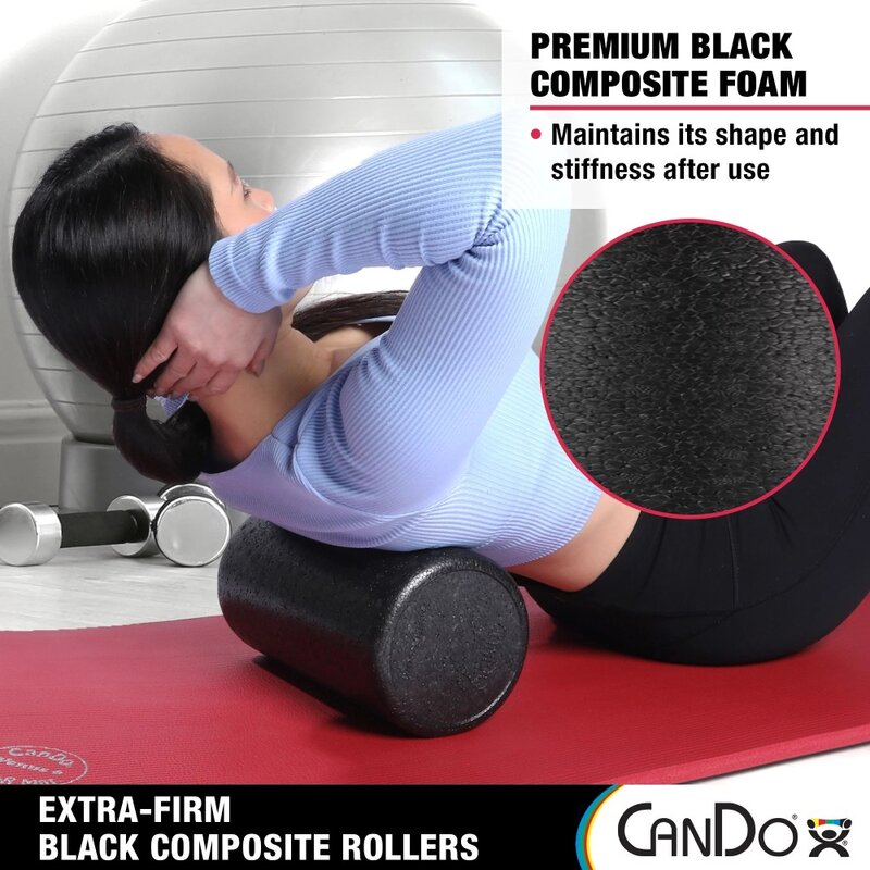 CanDo rol busa komposit hitam rapat, rol busa untuk pemulihan otot pijat terapi pemulihan olahraga 6 "x 36" bulat