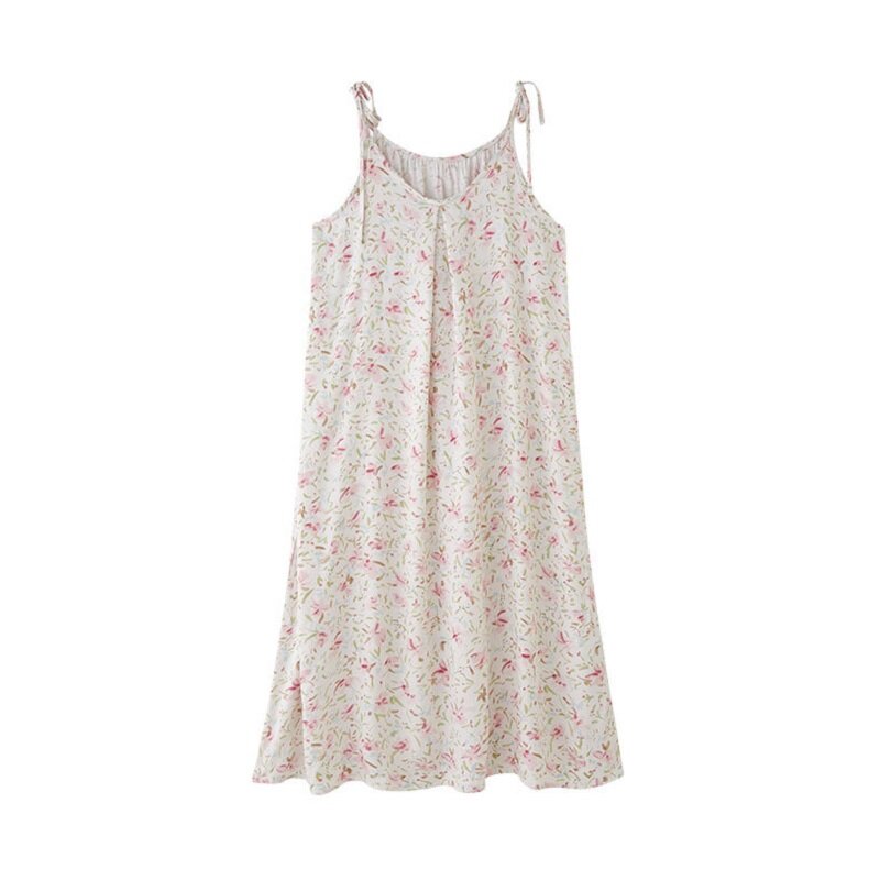 Seksowna koszula nocna bez rękawów z wiskozy w kwiaty z dekoltem w szpic dla kobiet Miękka wygodna bielizna nocna Letnia luźna elegancka sukienka domowa