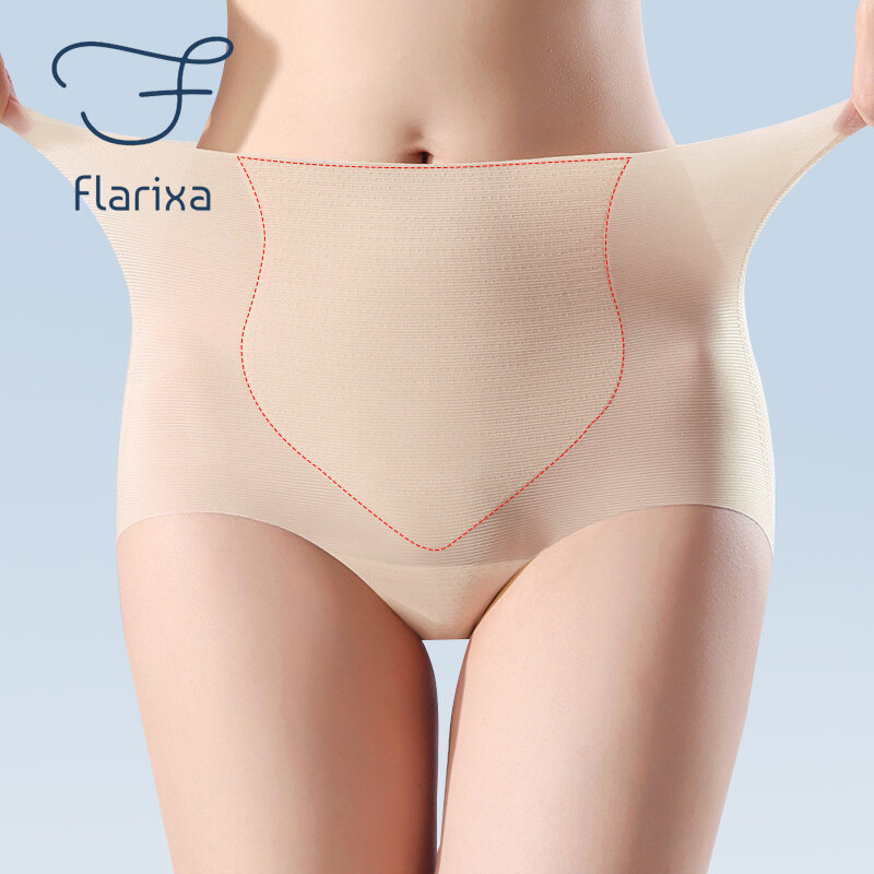Flarixa Summer Ice Silk Panties Women's Seamless Underwear High Waist Flat Belly Shaping Panties Soft Breathable Ladies Briefs