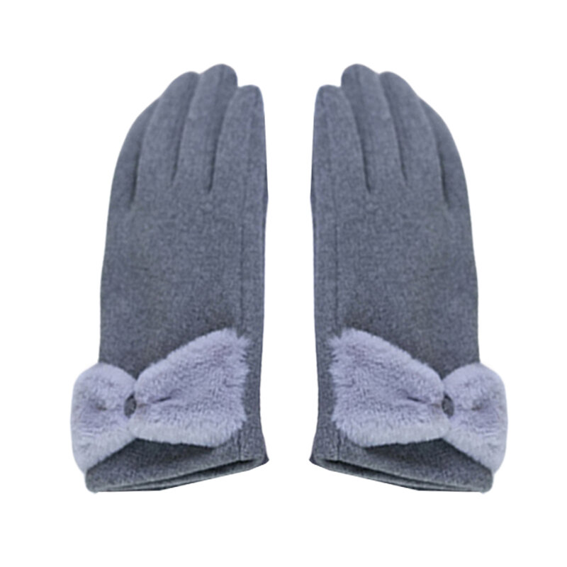 Plush Bow-knot Touch Screen Gloves Outdoor Sport Cycling Drive Gloves Fashion Cute Anti Slip Windproof Cashmere Thicken Gloves