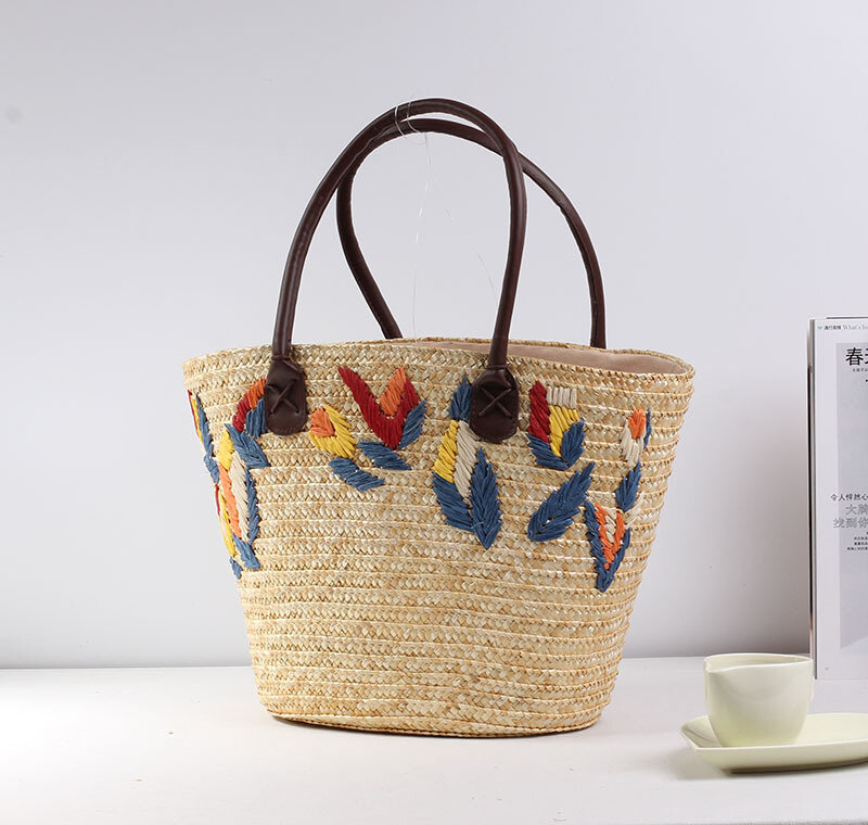 2024 New Fresh Embroidered Straw Woven Bag Casual Bag Woven Bag Shoulder Handbag