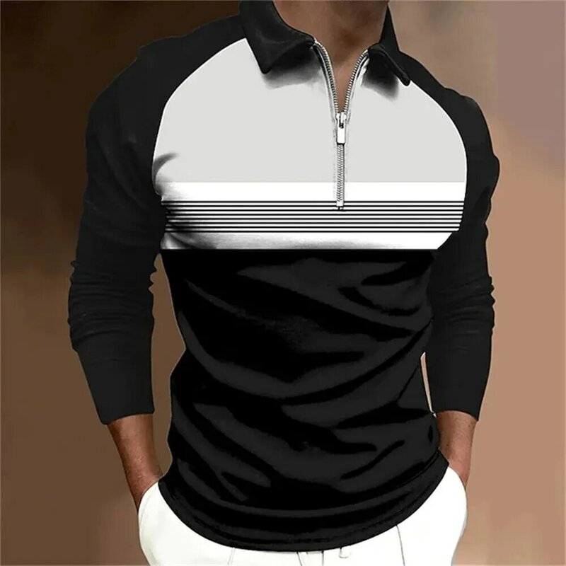 New Men'S Classic Striped Polo Shirt Long Sleeve 2023 Spring And Autumn Casual Work Top Plus Oversize S-5XL