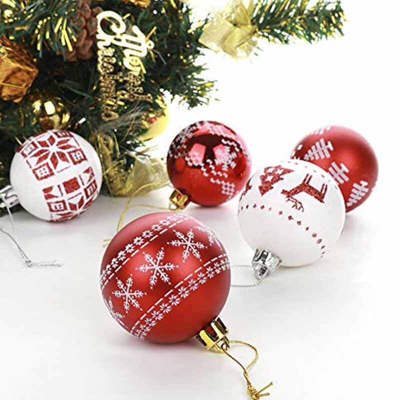 Ornamen hiasan pohon Natal bola Natal, 24 buah untuk dekorasi rumah liontin pohon Natal gantung, aksesori bola Tahun Baru