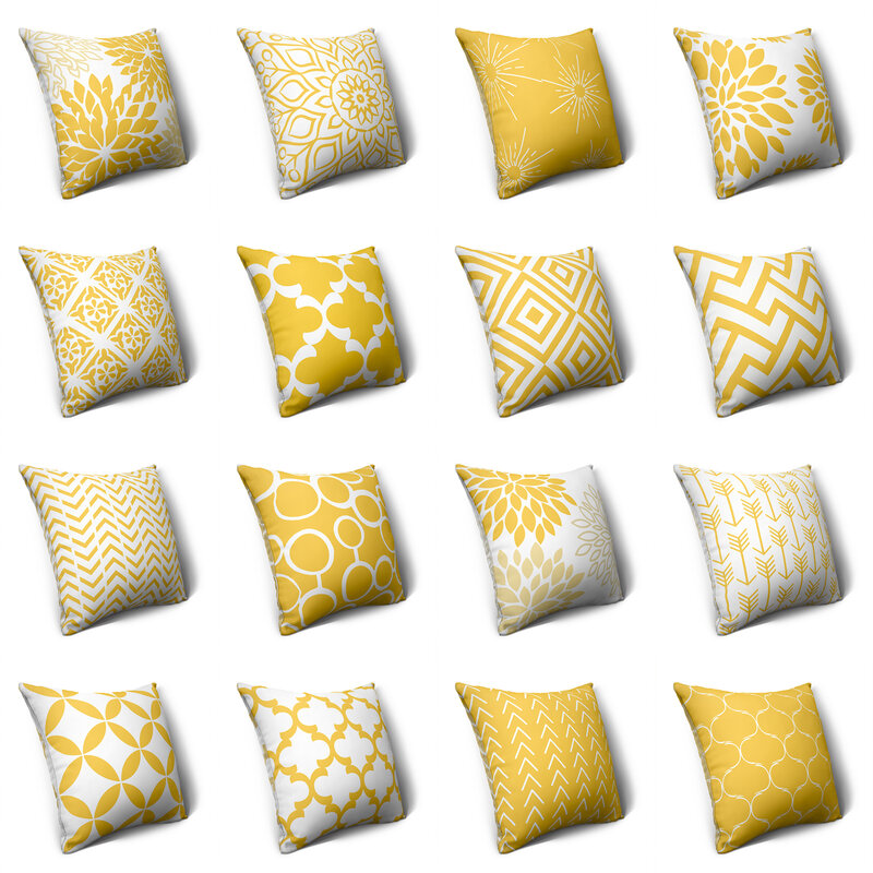 Zhenhe amarelo geométrico quadrado fronha dupla face impressão capa de almofada para o quarto sofá decoração 18x1 8 Polegada (45x45cm)