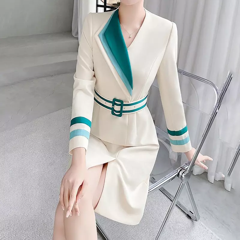 Женская длинная двубортная куртка средней длины, длинная осенняя куртка выше колена с британской талией, 2023