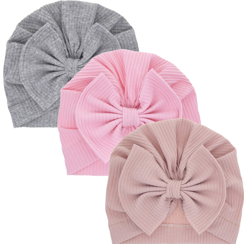 Turbante de algodón para bebé y niña, gorro con lazo grande, envoltura para la cabeza, gorro para recién nacido, Color sólido, 0-2T