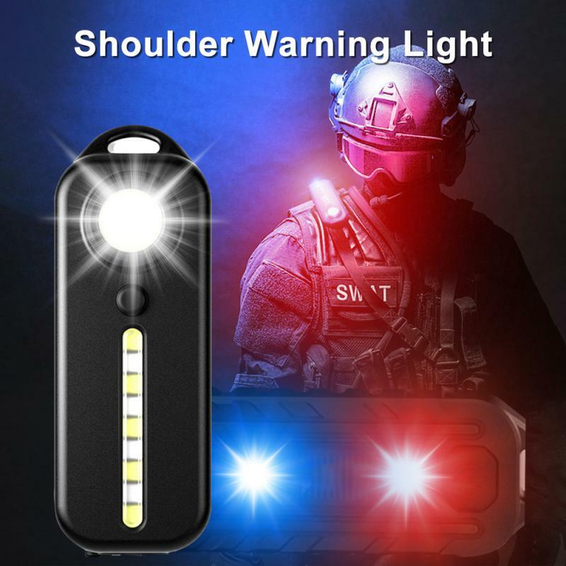 Luz de advertencia LED roja y azul, luz trasera de bicicleta con carga USB, impermeable, Clip de hombro de policía, linterna de bolsa