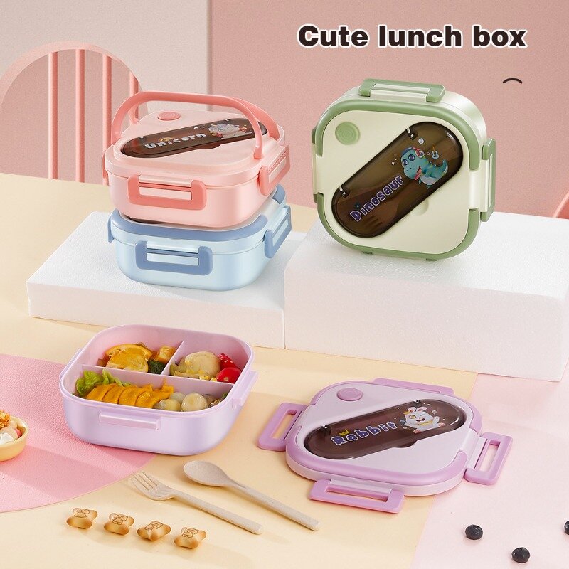 Peralatan makan tamasya kotak makan siang plastik portabel, kotak Bento untuk berkemah luar ruangan wadah makanan piknik untuk anak dan pelajar