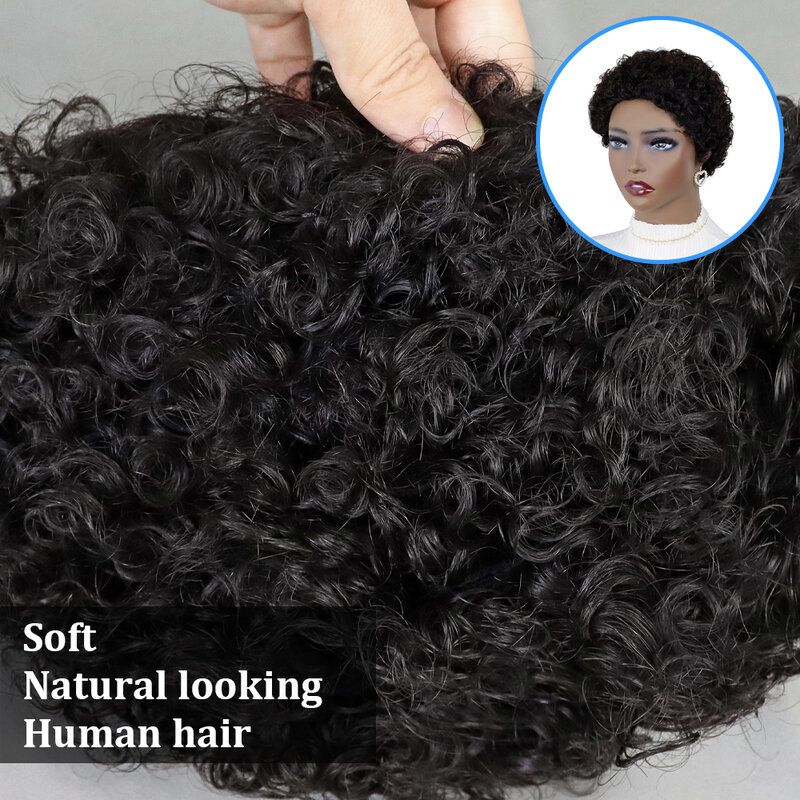 Wig pendek keriting ikal untuk wanita hitam rambut manusia Wig rambut manusia keriting Brasil mesin penuh dibuat Pixie Cut Wig tanpa lem