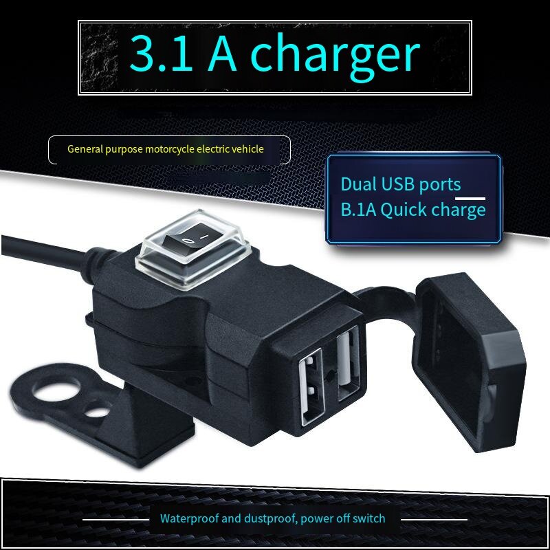 Interruttore presa per caricabatterie da manubrio per moto Dual USB impermeabile 9-24V