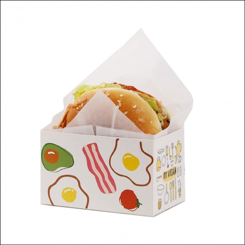 Op Maat Gemaakte Productoem Op Maat Gemaakte Afhaalcontainer Burger Doos, Toast Met Broodbakje, Sandwich Hotdog Donut Wafel Packag