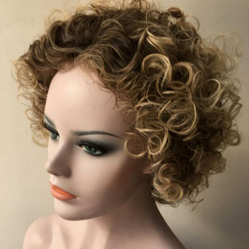 35cm kobiety długość ramion peruka z lokami przebranie na karnawał syntetyczne włosy krótkie syntetyczne peruki Afro peruka z kręconych włosów typu Kinky peruka z lokami z grzywką