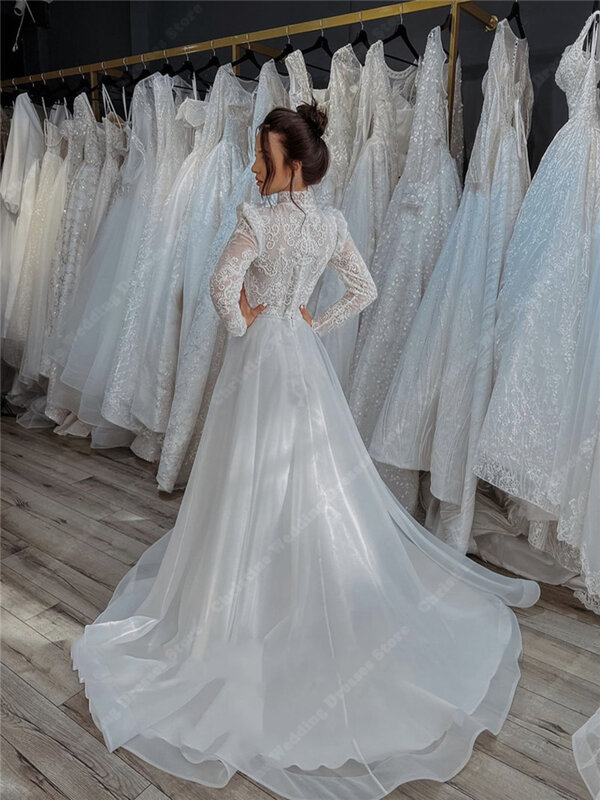 Женское свадебное платье It's yiiya, белое кружевное платье трапециевидной формы с высоким воротником и длинными рукавами на лето