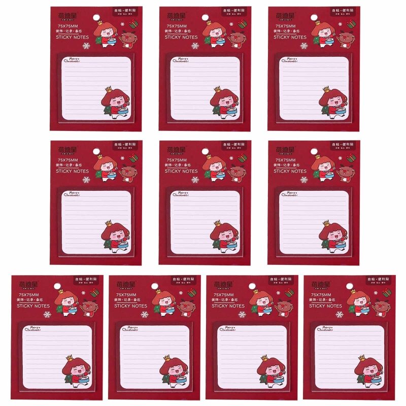 10 pezzi carta per appunti appiccicosa del fumetto Mini note Natale Pad auto-ashive tascabile promemoria sul frigorifero