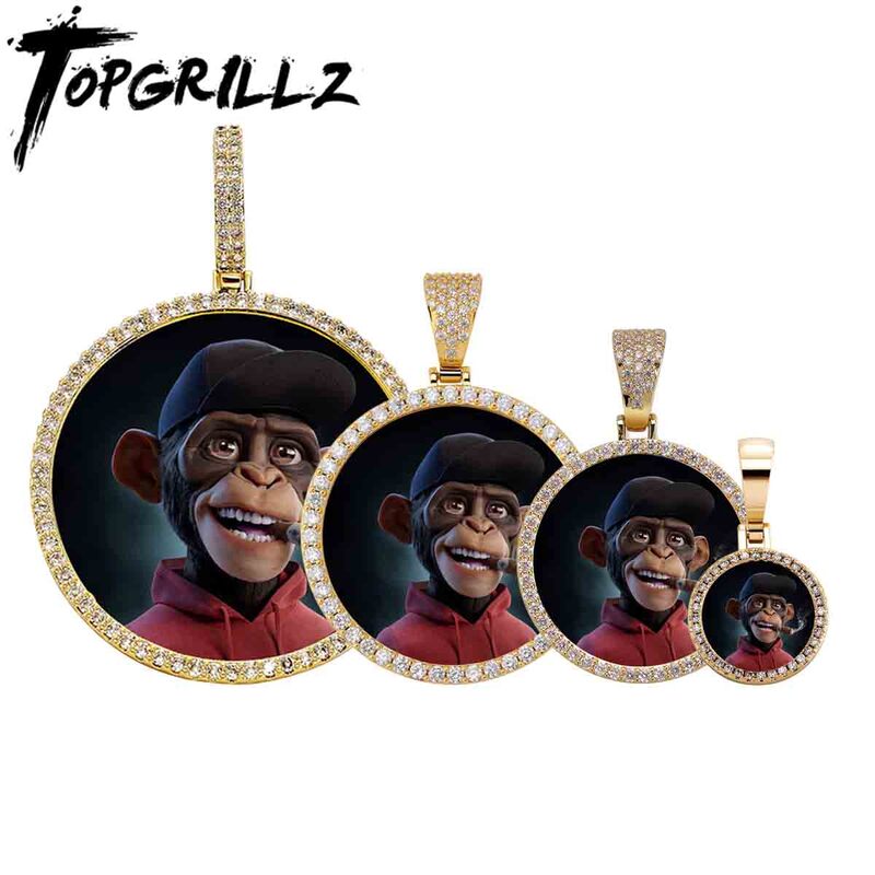TOPGRILLZ-Round Custom Photo Necklace, grandes, pequenos, NFT, Arte Digital, Cryptoart, Casal Pingente, Hip Hop Presente Jóias