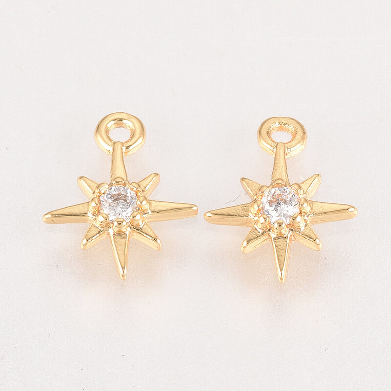 50 pz ottone Cubic Zirconia Charms a forma di stella placcato oro per fare gioielli fai da te collana orecchino portachiavi Chams forniture