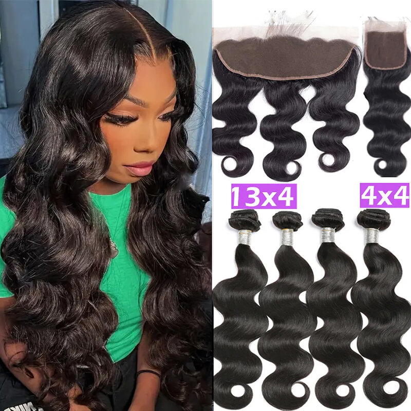 Body Wave Human Hair Bundles With Frontal Closure Brazilian Deep Curly Hair Weave Bundles With Frontal Closure Hair Extensions