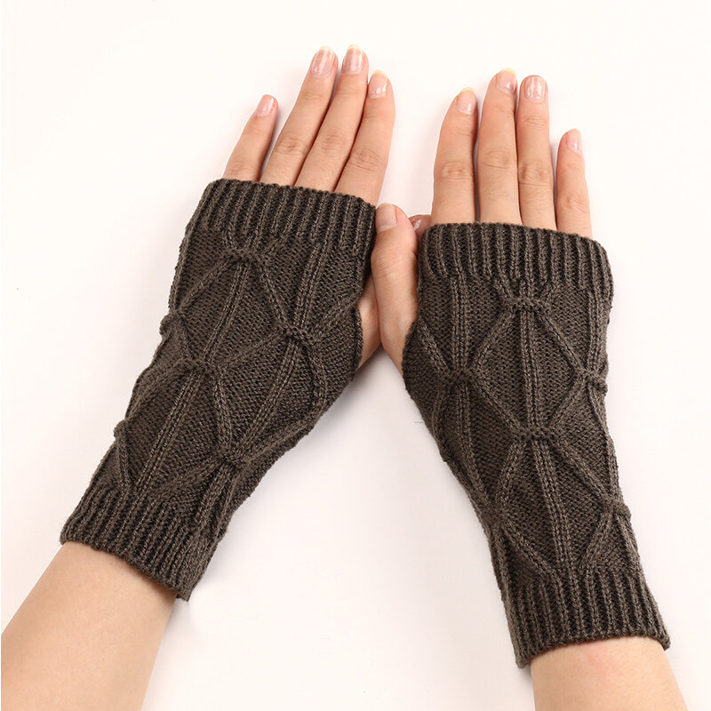 Sarung tangan setengah jari untuk wanita, sarung tangan lengan rajut wol tetap hangat lembut musim dingin