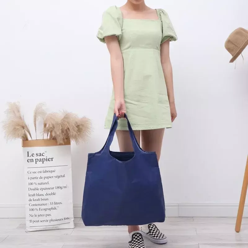 FLB01  Eco-Friendly Folding Shopping Bag Reusable Portable Shoulder Handbag for Travel Grocery simple solid color grocery bag
