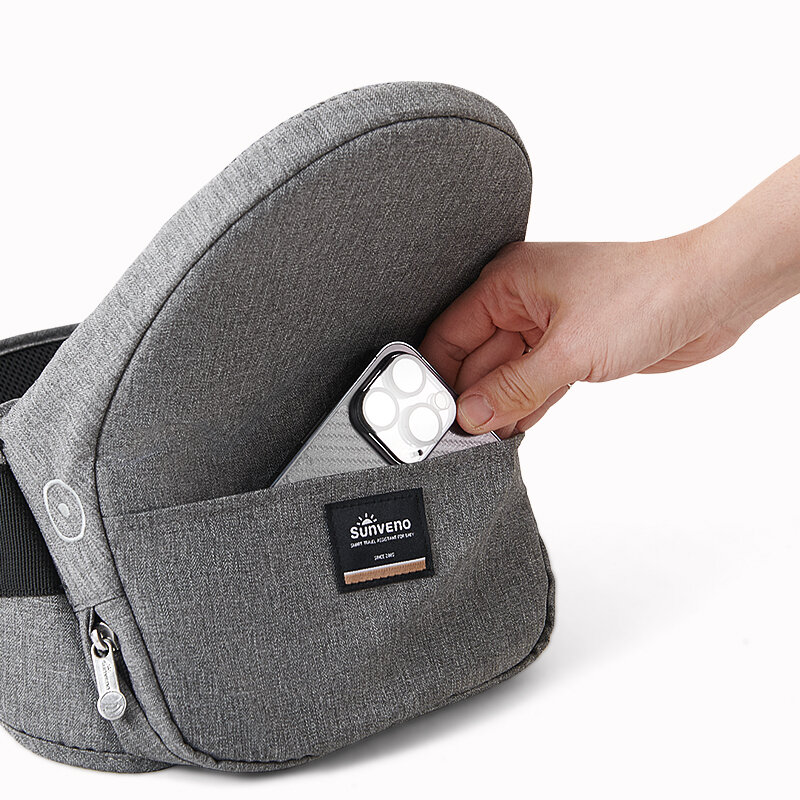 Sunveno gendongan bayi dapat dilipat, alat penggendong pinggang dapat disesuaikan ergonomis ringan dapat dilipat saku portabel