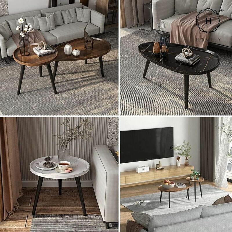 Homlly-3-legged طاولة القهوة المستديرة والبيضاوية ، أريكة غرفة المعيشة