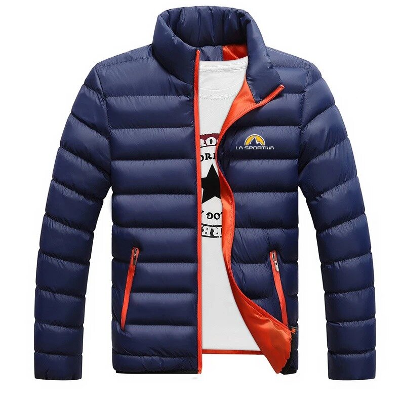 Jaqueta acolchoada de algodão com logotipo masculino, jaqueta quente ao ar livre, zíper de quatro cores, alta qualidade, impressão de moda, outono e inverno, 2022