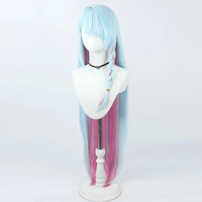 Arona Wig Cosplay Game Arona, Wig rambut sintetis tahan panas panjang 103cm campuran biru Pink Kulit baru
