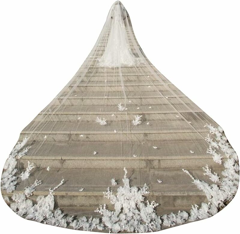 Wedding Veils for Bride 1 Tier Cathedral 3D Flower Appliques with Comb