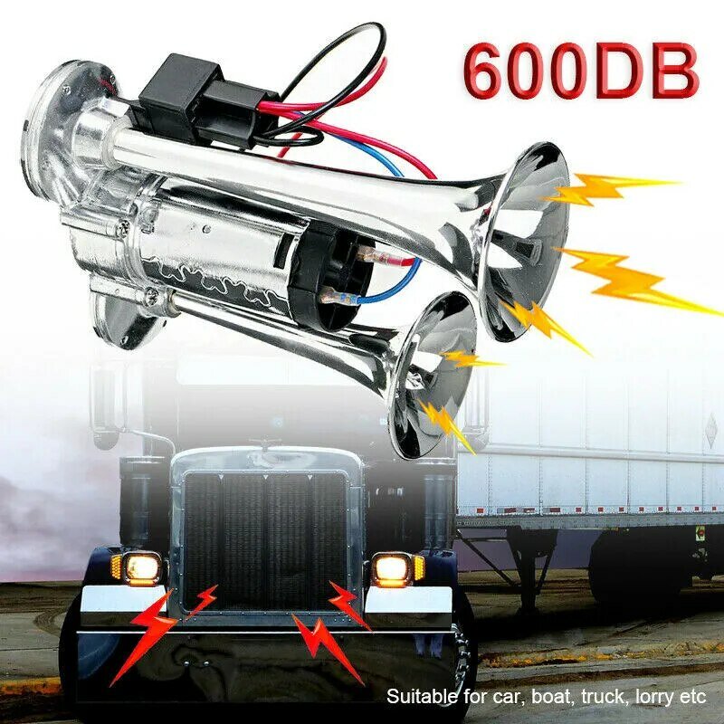 Cuerno de aire eléctrico de 12V 600db de doble bocina con válvula solenoide para coche, adecuado para coches, barcos y camiones