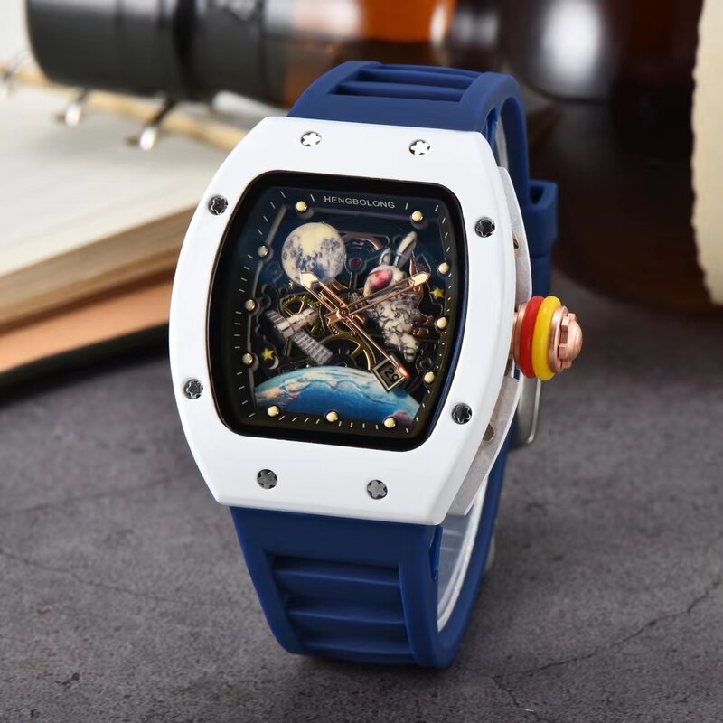 Men's personalized watch, space-style watch dial with hollow design and fashionable design.