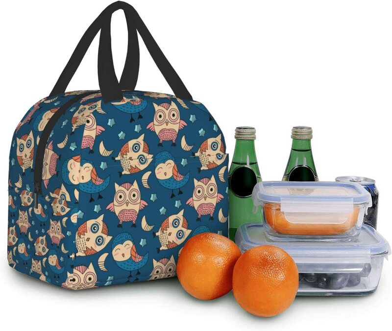 Kotak makan siang pola burung hantu lucu tas makan siang dapat digunakan kembali untuk perjalanan piknik belanja tempat makanan kerja untuk wanita pria dewasa